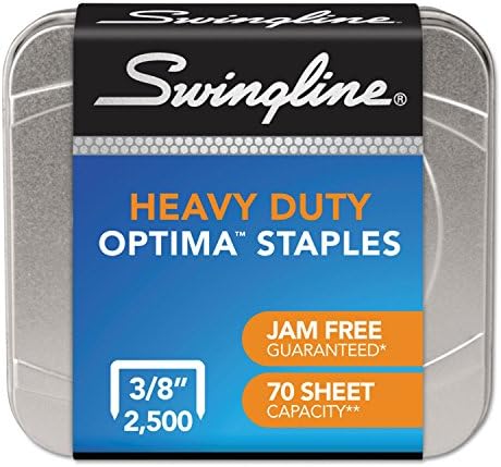 Swingline Staples, Optima, тешка должина, должина од 3/8 , без џем, 125/лента, 2500/кутија, 2 пакувања