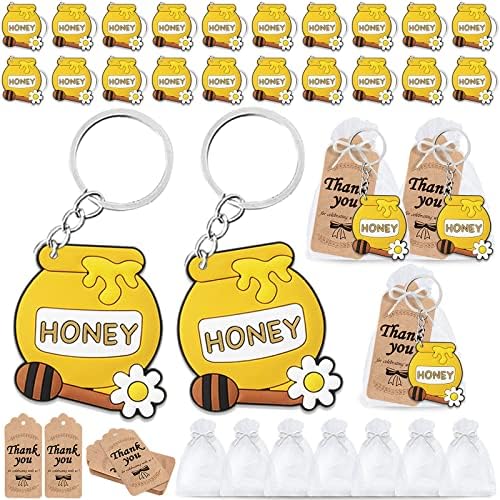Cicibear 60 пакувања со пчели украси за гости, 20 приврзоци за клучеви, 20 ознаки и 20 торби за подароци за мама до пчела, бебе до пчела туш,