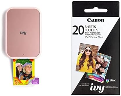 Канон Ајви 2 мини печатач за фотографии, печатење од компатибилни уреди со iOS и Android, отпечатоци од лепки, руменило розово цинк-хартија за