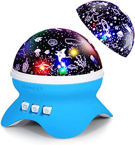 Детска ноќна светлина Божиќ, 2 во 1 Бебе ноќно светло - простор и океан 360 степени ротација starвезда проектор 9 светла боја што се менува за деца спална соба сина