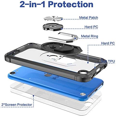 ipod touch Case Clear со Kickstand, ipod Touch 7 Case со 2 HD заштитници на екранот, Idystar Clear Crystal Case со вграден метален магнетски