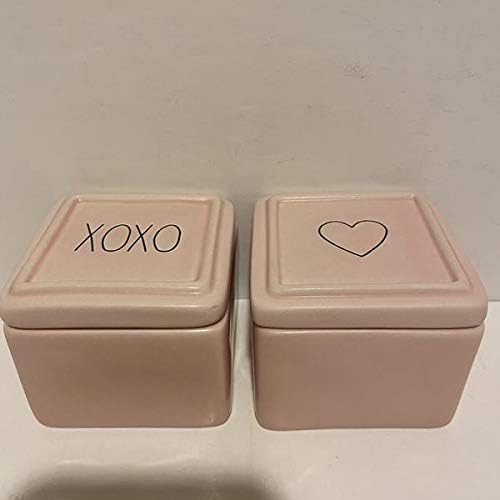 Rae Dunn Xoxo + Heart Headry Mini Box Set од 2 - Пинк - Денот на вineубените - Керамика - 3 x 2,5 инчи