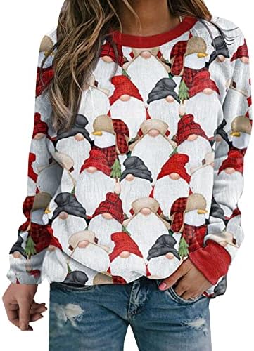 Божиќна графичка женска маичка со долг ракав Раглан ракав екипаж на вратот на џемпер со дуксери со дуксери со дуксери за дуксери