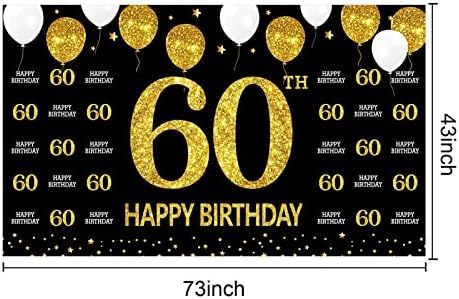 60 -ти роденденски украси Среќен 60 -ти роденденски банер за мажи, црно злато 60 роденден за забава за забава, шеесет роденденски