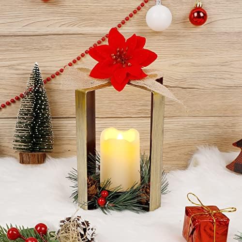 Вајнмана Божиќ ПРЕДВОДЕНА Свеќа Фенер Светла, Poinsettia Свеќа Со Пламен Свеќа, Батерија Управувана Осветлени Божиќ Маса Украси За