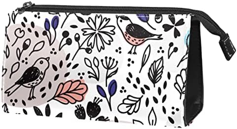 Тбуобт Торба За Шминка Патување Козметичка Торба Торбичка Чанта Чанта Со Патент, Цртан Филм Птица Цвет Пролет Прекрасна