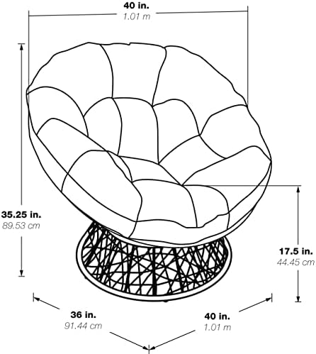 ОСП Дома мебел плетен папасан стол со вртење од 360 степени, голема, сива рамка со зелена перница
