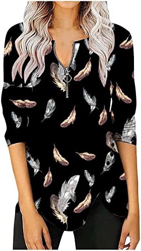 NOKMOPO Жени Блузи Мода Со Долги Ракави Секојдневен Печатење Со Долг Ракав Пуловер Со Кружен Врат Врвна Блуза Основни Плетени Маици