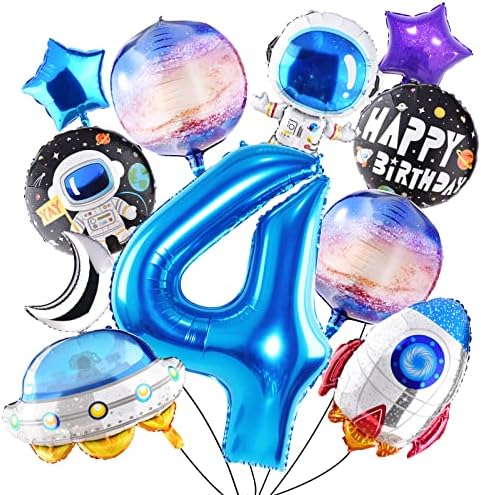 Бејтон 11 ПАРЧИЊА Вселенска тема Декорација На Роденденска Забава Астронаут Спејсмен Балони Од Фолија за 4 Ти Роденденски Прибор