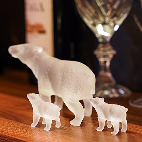 H&D Hyaline & Dora 3PCS Кристална поларна мечка фигурини, стакло колекционерна животинска уметност, рачно изработена декор за табела