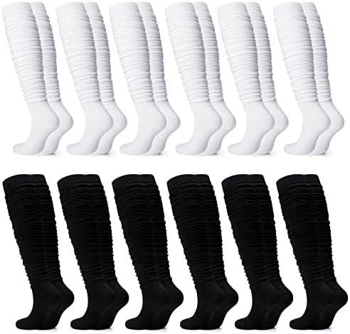 Херциски 12 пара мери фудбалски чорапи памук со долги спортови чорап атлетски високи фудбалски чорапи за млади возрасни, бели и црни