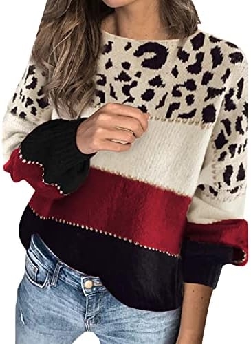 Џемпери за жени женски есен и зимска боја контраст џемпер лабав џемпер со дно на вратот