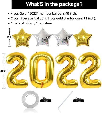 8 пакет 40 инчи злато 2022 балони фолија милар балони за 2022 година Нова година забави Декорации Фестивал на дипломирање годишнина за забава
