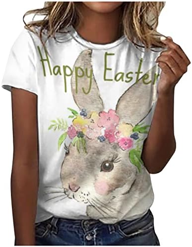 Mirtенска летна маица со краток ракав со кратки ракави среќни велигденски маички тркалезни цртани пилиња за зајак, графички
