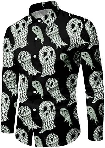 XXBR Ноќта на вештерките кошули, уличен долг ракав смешен графички скелет за тиква, копче надолу за забавни костуми дизајнерска кошула