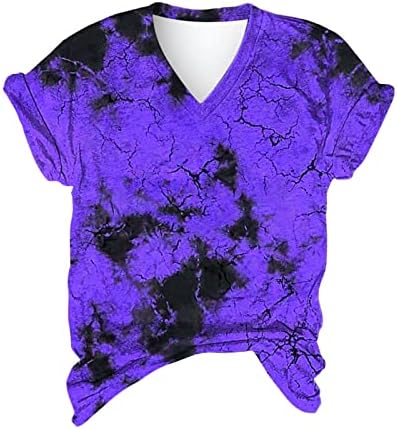 Обична кошула за Tie-Dye Tees за жени V-вратот Туника Врвна мода печатена работна облека лето мека удобна лабава пука