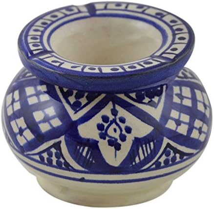 Керамички пепелник рачно изработени марокански чад без чад, керамички живописни бои средно бело и сино