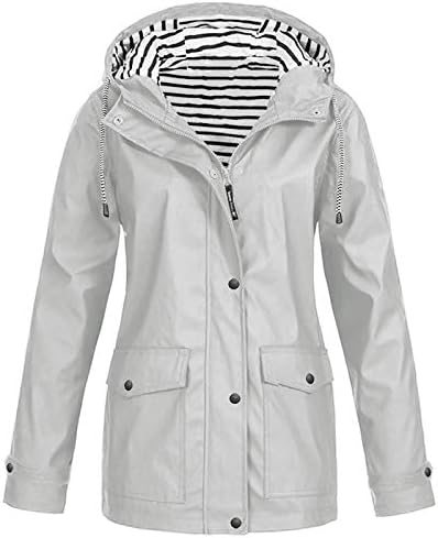 Женски поштенски јакни на отворено со џебови со долг ракав водоотпорен спортска облека јакна со качулка со патент плус големина кардиган