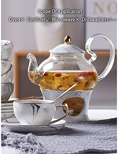 Twdyc Marbling порцелански чај сет на нордиска чаша чаша чаша со садови со цветник за цвеќиња, цветни чајници, кафуле чаша чаша