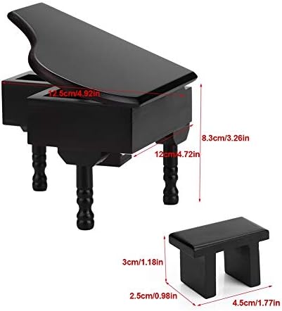 КУИДАМОС Црна пошумена музичка кутија, дрвена мини пијано, музичка кутија во форма на пијано во форма на пијано со клупа за украси од дома