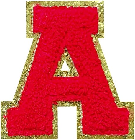 4 парчиња црвена буква од Ченил, 2,2 железо на закрпи за букви, лепенки за букви од Ченил за облека