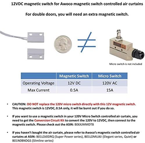 AWOCO 12VDC Белиот магнетски прекинувач за AWOCO магнетски контролирани воздушни завеси - само прекинувач