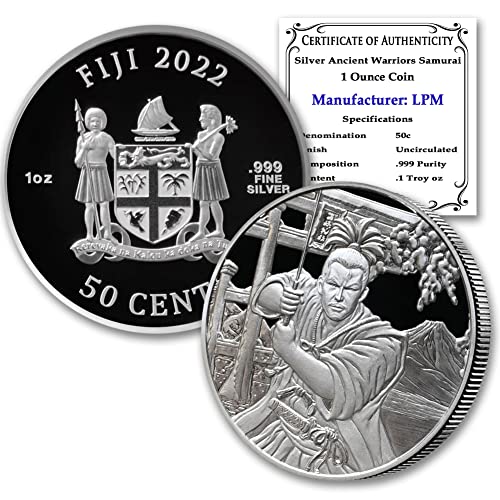 2022 1 мл Фиџиски Сребрени Антички Воини-Самурајска Монета Брилијантна Нециркулирана Со Сертификат за Автентичност 50С БУ