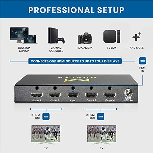 Muxlab 1x4 HDMI Splitter | 1 на 4 надвор | 4K@60Hz | 4: 4: 4 | HDR | HDMI 2.0 | HDCP 2.2 | TrueHd | ДТС: x | Користете со 4K