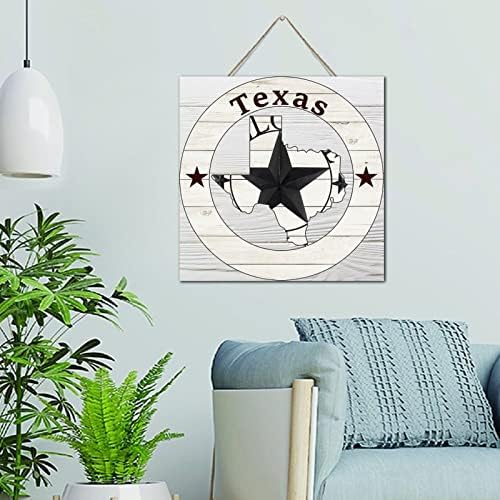 Виси примитивен декор Дрво дома знак Тексас осамена starвезда дома мапа фарма куќа wallидна уметност дрво плакета знак 6x10 инчи западно