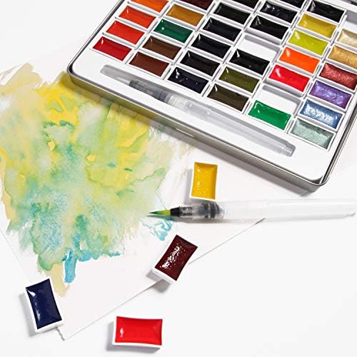 Сет на премиум акварел - 42 бои сет на тава палетни бои и акварел за сликање за уметници, почетници, деца, возрасни и професионалци,