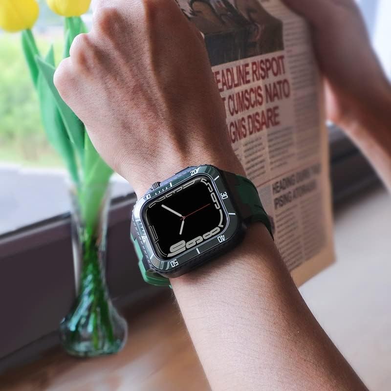 CNHKAU Комплет За Модификација Ремен За Apple Watch Band 45mm 44mm Метална Кутија+Керамика Браник Мод Комплет Капак за iWatch 8
