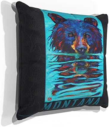 Монтана влажна мечка платно фрлаат перница за кауч или тросед дома и канцеларија од маслото сликарство од уметникот Кари Лер 18 x 18.