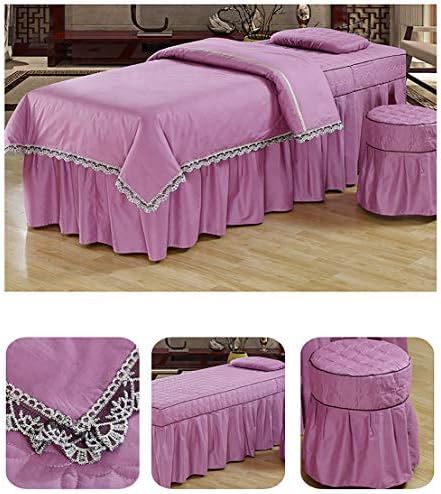Памук чипка за кревет за убавина за кревет, луксузен лист со маса за масажа со 4 парчиња поставува кревети со дупка за одмор на лице, мека лента