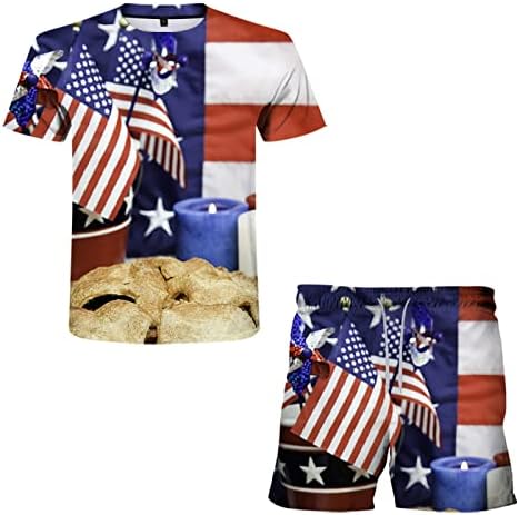 2023 Ново Печатење 3д Ден Летни Американски Колачиња Машки Сет Независност Знаме Обичните Мажи костуми &засилувач; Поставува