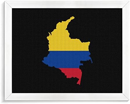 Знаме мапа на Колумбија Дијамант за сликање комплети за сликање на слика 5D DIY целосна вежба Rhinestone Arts Wallид декор за возрасни бело