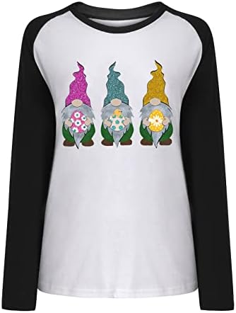 Gnomes Велигденска џемпер жени симпатична јајца графичка кошула обична раглан долги ракави празнични кошули пулвер врвови