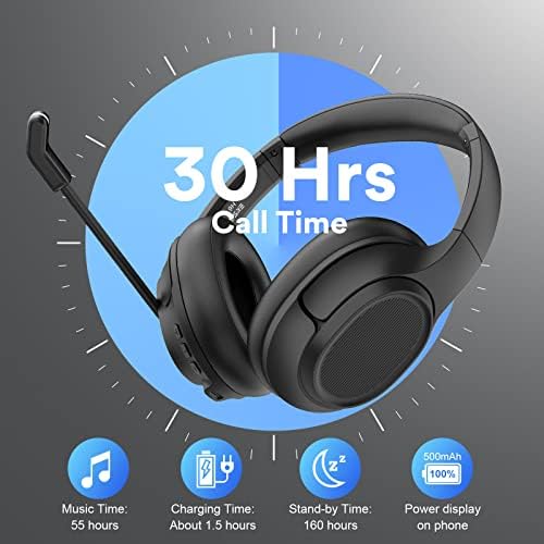 Слушалките за Bluetooth Bluetooth со микрофон и USB dongle, 30 часа време на разговор и опсег од 33ft, AI Mic за откажување