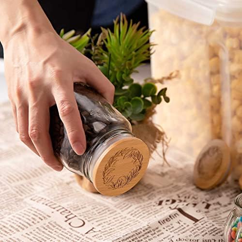 ФЛИПОКЕР Уи јогурт тегла капаци, 6-парче сет на бамбус запечатени тегла капаци за херметички складирање и организациски складирање.