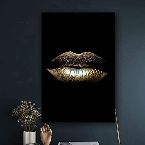Liruxun Scandinavian Секси златни усни црна позадина платно сликарство скандинавска африканска wallидна уметност слика за дневна соба