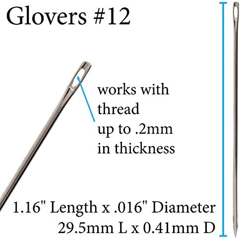 Игли на Glон Jamesејмс Гловерс, големина 12, 29,5 мм во должина и 0,41 мм во дијаметар, пакет од 25, триаголна точка, идеално да поминат