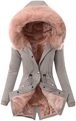 Женска зимска топла задебелна парка јакна обична плус големина нејасен палто за руно со качулка со крзно