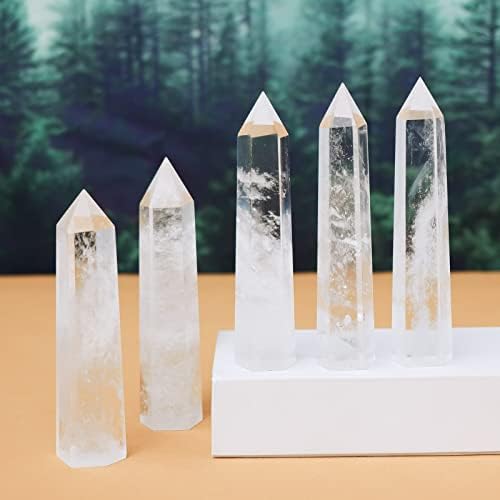 Runyangshi Природни јасни кварцли заздравувачки кристални стапчиња, 3,5 -4,3 Големи 6 фасети со камења Реики Чакра, заздравување