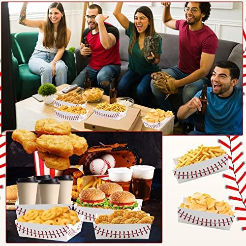 ZXVSKR 50 парчиња бејзбол забава хартија за храна, ленти за бејзбол забава, нахо храна фиока закуска закуска држач за бонбони садови за сервисирање