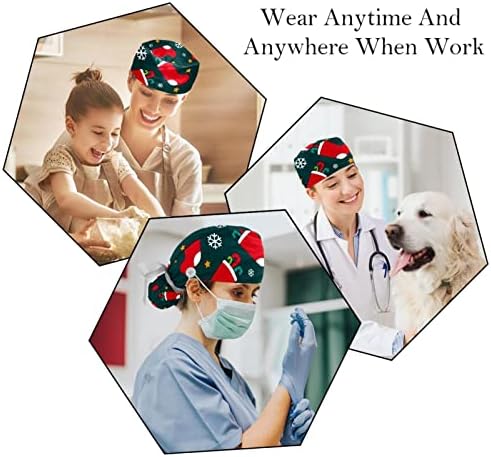 Медицински капачиња за жени со копчиња долга коса, 2 парчиња прилагодливо работно капаче, црвено плетење Божиќ