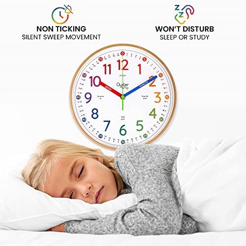 Часовник за учење Oyster & Pop за деца - кажувајќи часов за предавање на време - Детските wallидни часовници за спални соби - Декора за