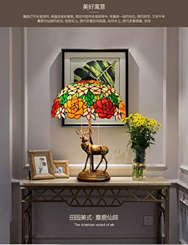Рустикална табела за табела во стил на Тифани 16 Тифани обоена стаклена маса ламба Американски стил елк база роза елен дерлет ламба за ламба