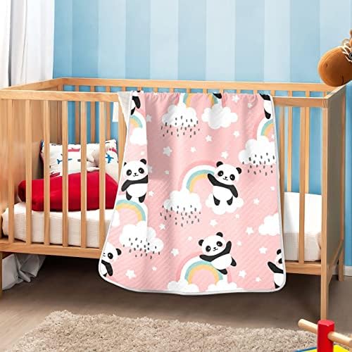 Swaddle Clain Panda Rainbow Pink памучно ќебе за новороденчиња, примање ќебе, лесен меко залепено ќебе за креветчето, шетач, расадник