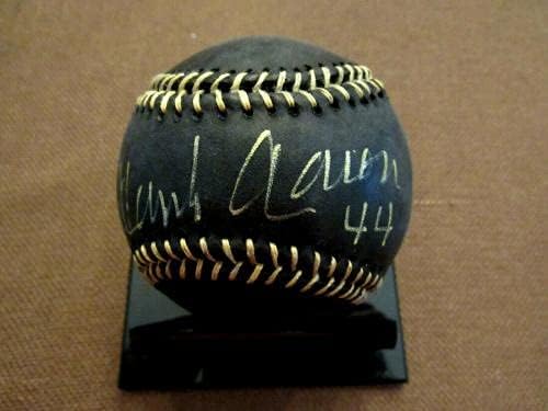 Хенк Арон 44 Атланта Брејвс Бруер Хоф Потпишан Auto Black Oml Baseball JSA LOA - Автограмски бејзбол