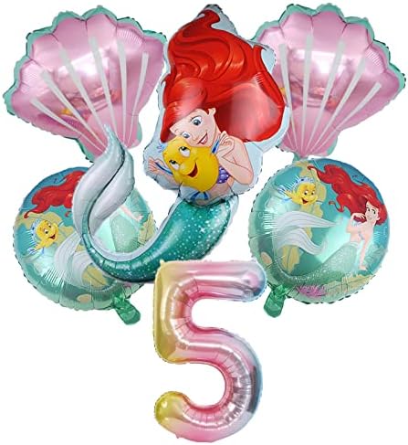 6 ПАРЧИЊА 5 Декорации За Роденден На Сирена Мали Балони Од Фолија За Сирена за Деца 5 Ти Роденден Украси За Забави Со Тема Принцеза Сирена