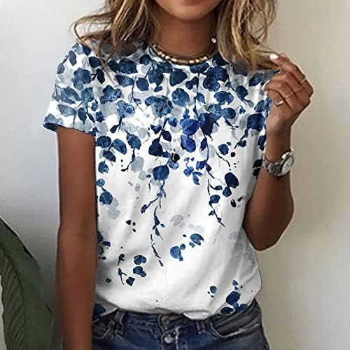 Блуза мета за дами лето есен кратки ракави мека удобна облека памук екипаж на цветни графички салони маици Бр